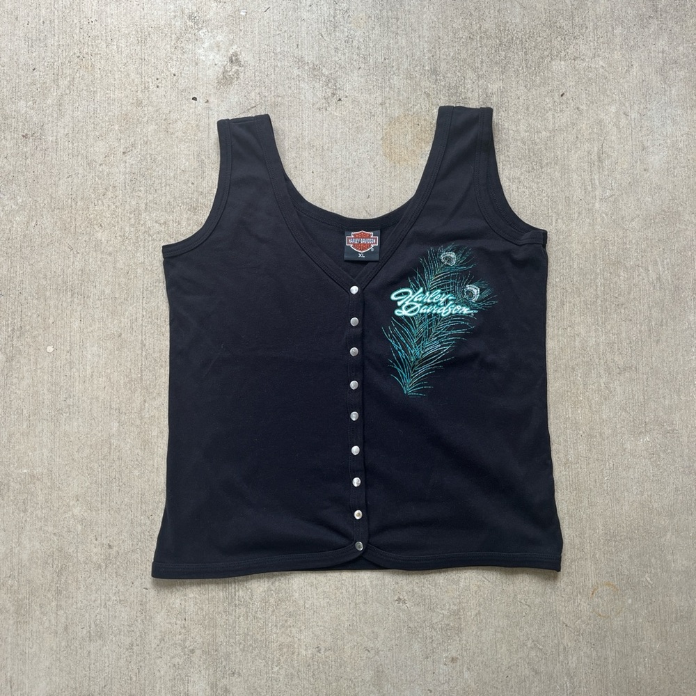 Harley-Davidson Black Buttoned Tank Top
